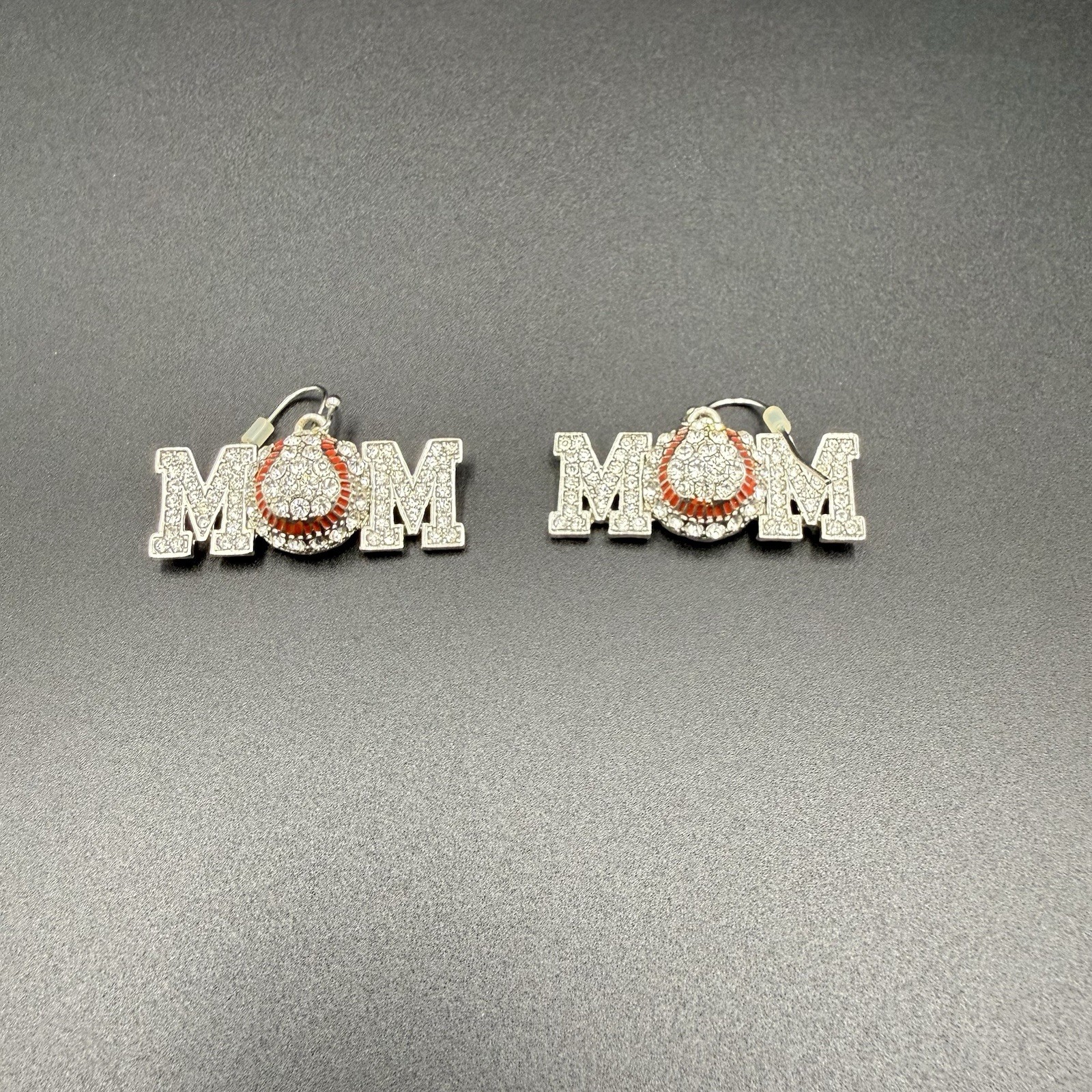 Rhinestone Baseball Dangle Earrings MOM Red And White Baseball Gift For Mom