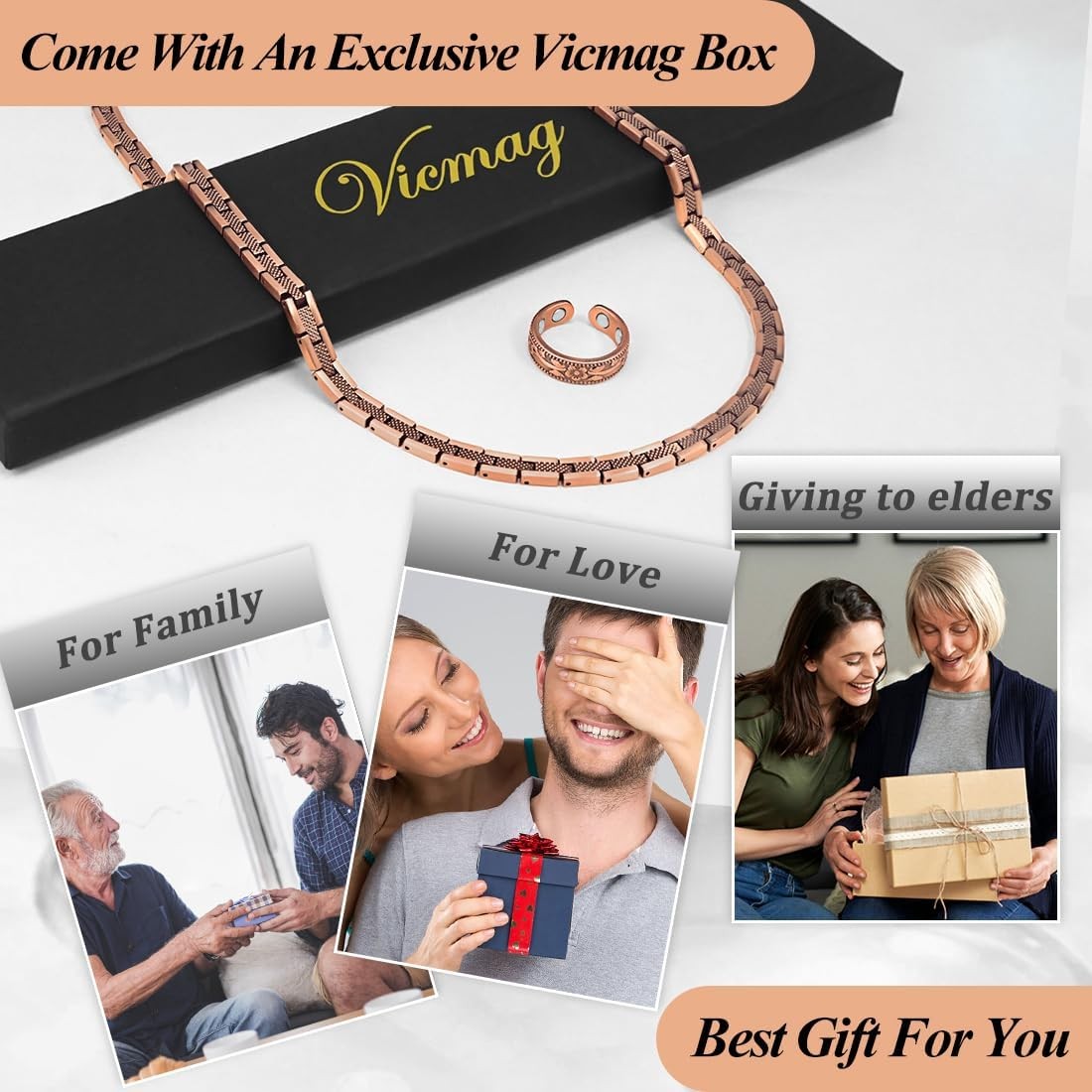 Vicmag Copper Magnetic Necklace for Women Men – Ultra Strength Magnets-99.9% Sol