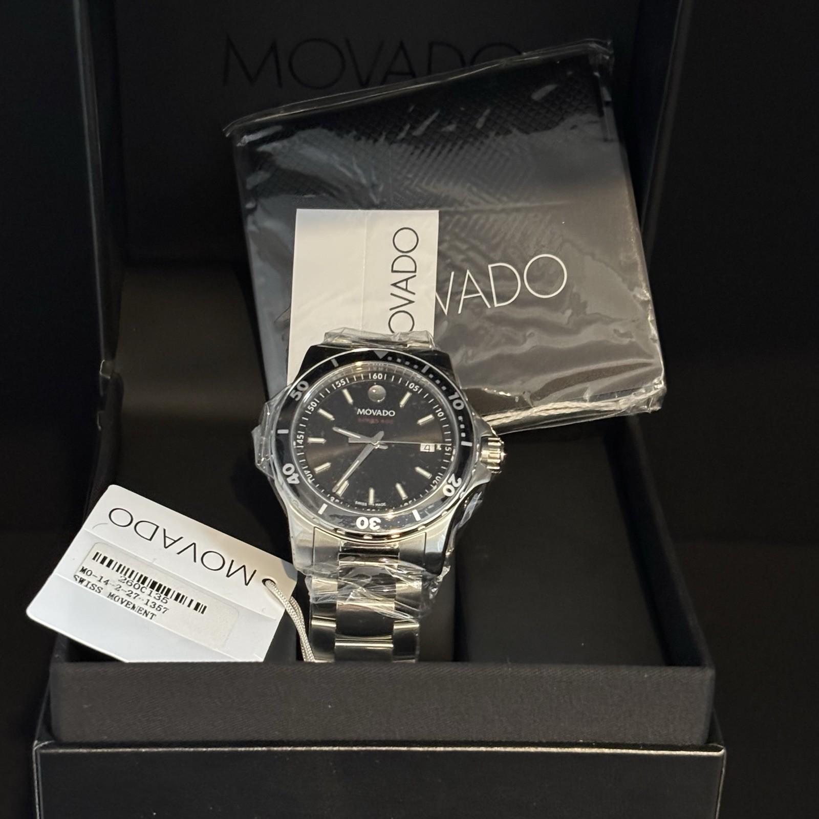 Movado Series 800 Men’s Black Dial Watch w Stainless Steel Bracelet