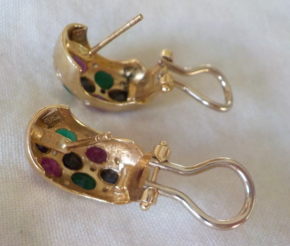 14k Yellow Gold Dotted Multi Gemstone Earrings – 7.80 gms, 0.70 in, 2.46 ctw
