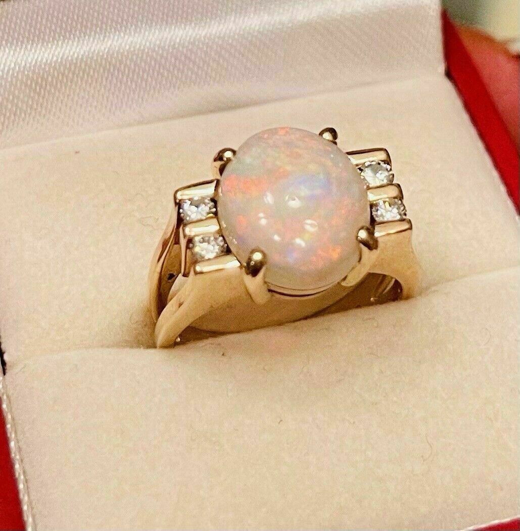 Natural Fire Opal 2.20Ct Oval Halo Engagement Ring 14K Yellow Gold Silver Plated