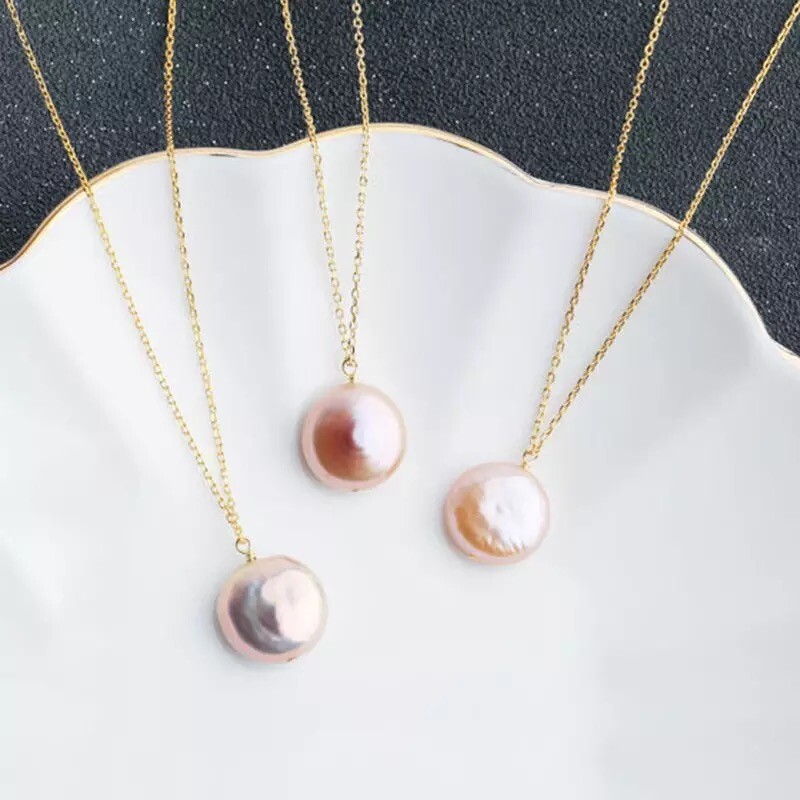 ZARD Round Baroque Pearl Pendant Necklace in Gold Chain Minimalist Jewelry