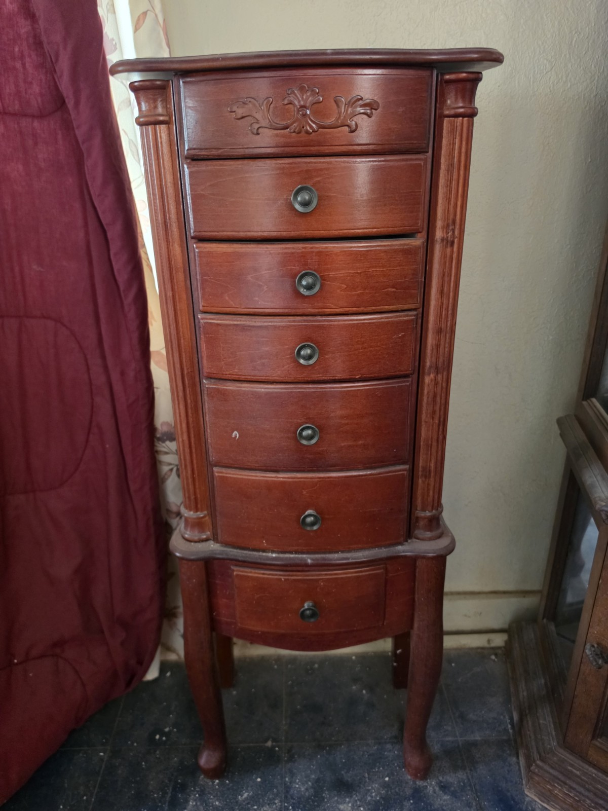 Free Shipping*Vintage Wood Jewelry Armoire Floor Standing Cabinet Cherry Finish