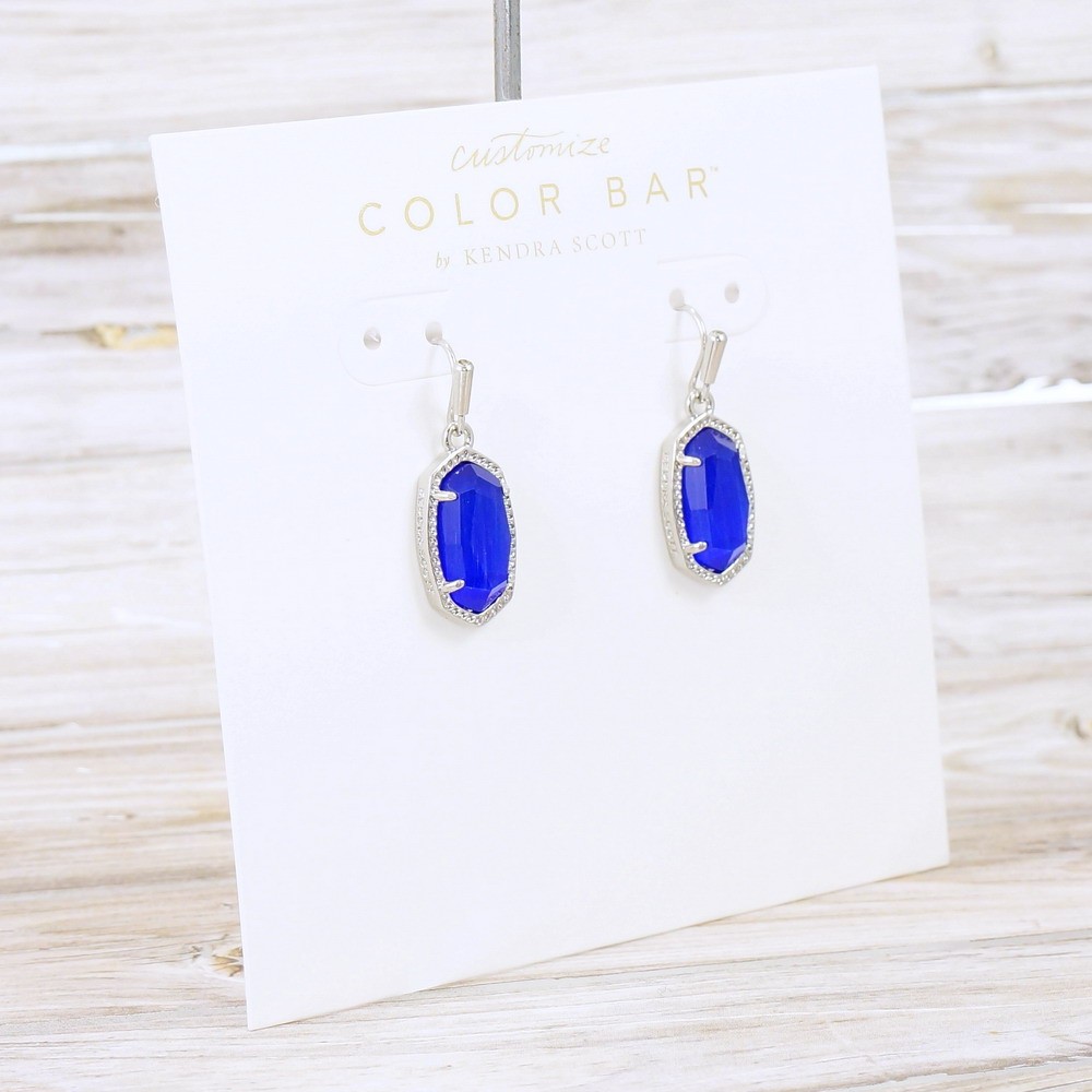 NWOT Kendra Scott Lee Cobalt Blue Drop Earrings Silver Tone September