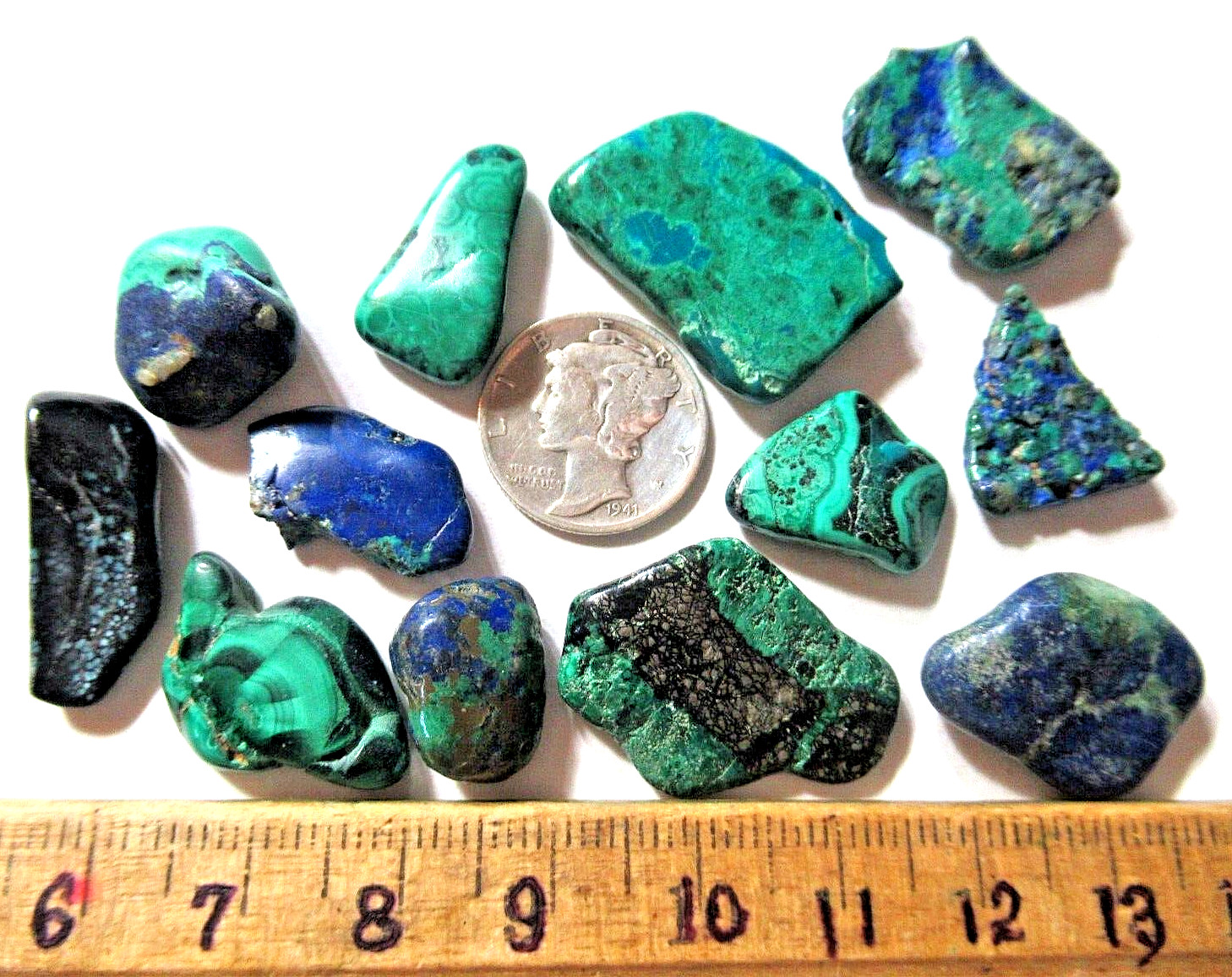 AZURITE-MALACHITE FLATS & STONES 150tcw 14mm X 11mm TO 24mm X 18mm #506