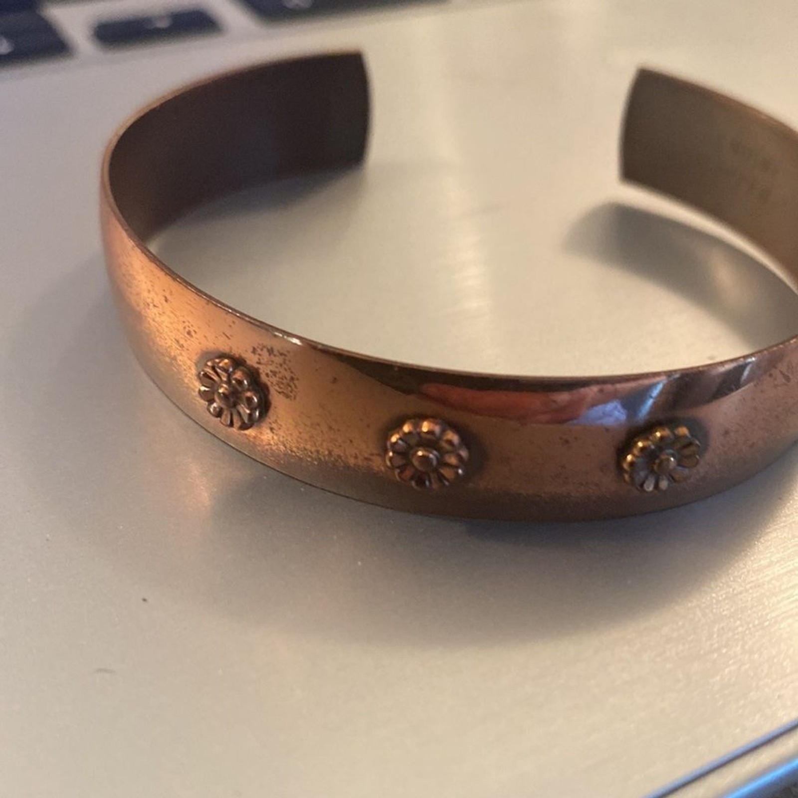 Copper Cuff Bracelet Floral Stud Boho Vintage Adjustable