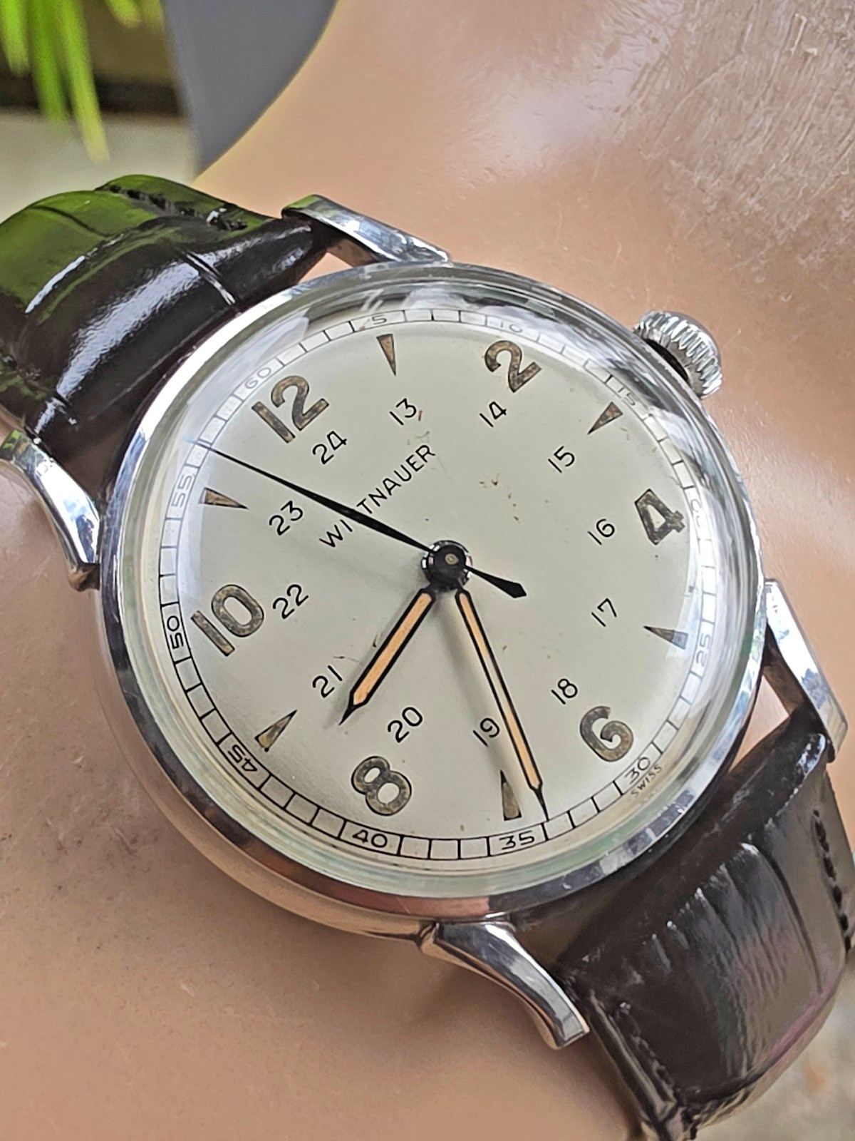 Vintage WITTNAUER men’s manual wind watch Military Style 24H dial 1950s
