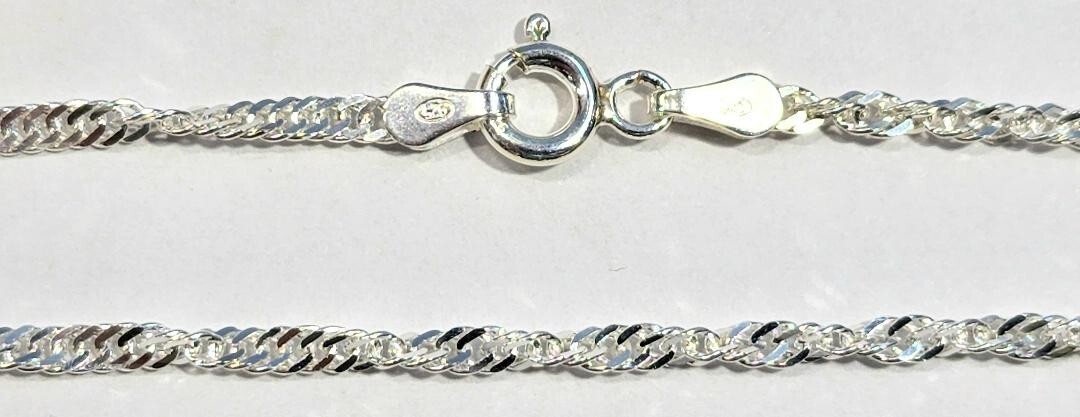 Singapore Link Bracelet 7 inch Long 925 Sterling Silver 2 mm wide made in Italy