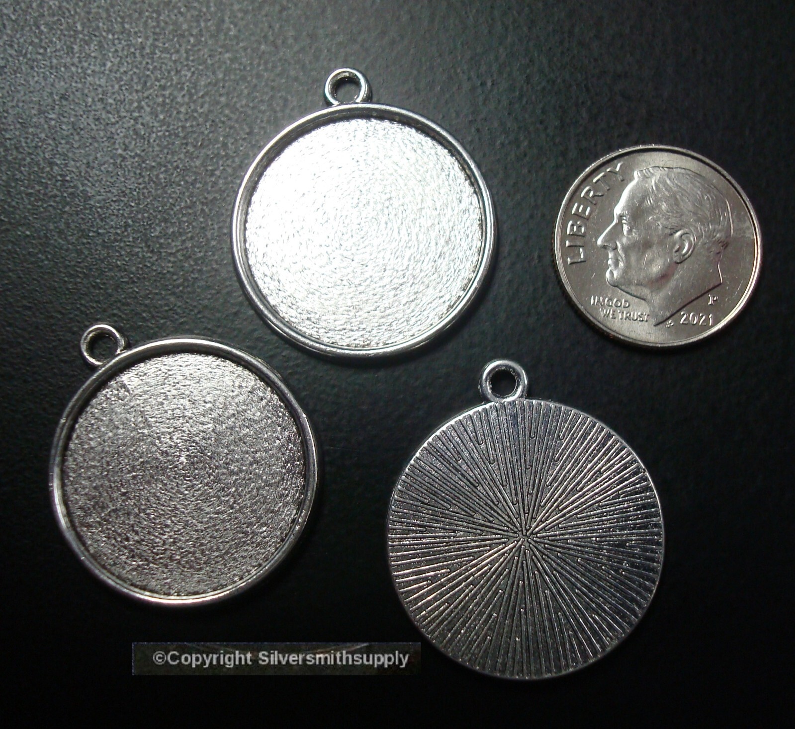 12 Bezel cup tray settings Silver pl holds 20mm cabochon bailed pendants FPP002B