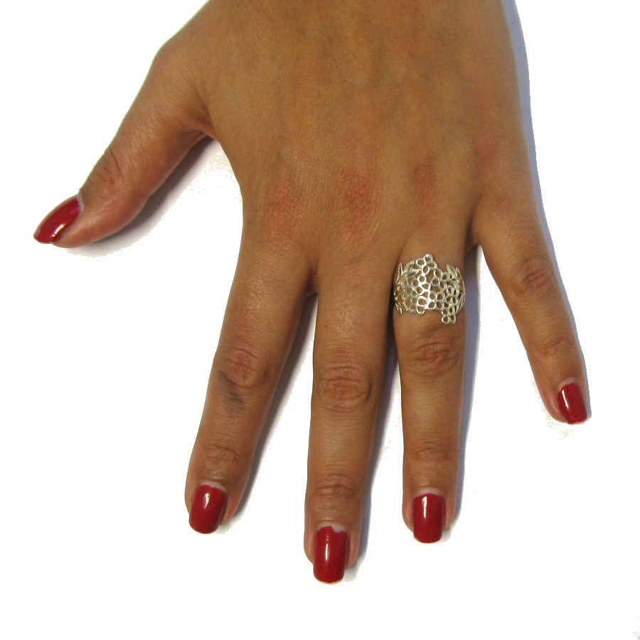 Stylish Sterling Silver Floral Ring Stamped Solid 925 Nickel Free Handmade