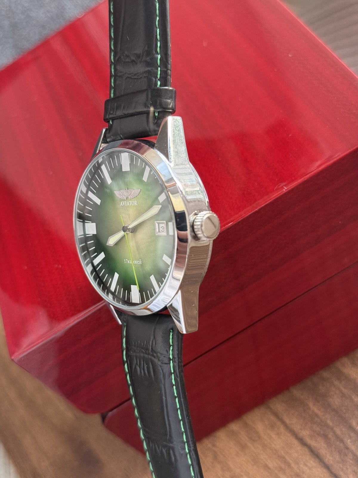 Watch Mechanical Aviator Green Pilot USSR Wrist Vintage Soviet Men’s Date Raketa