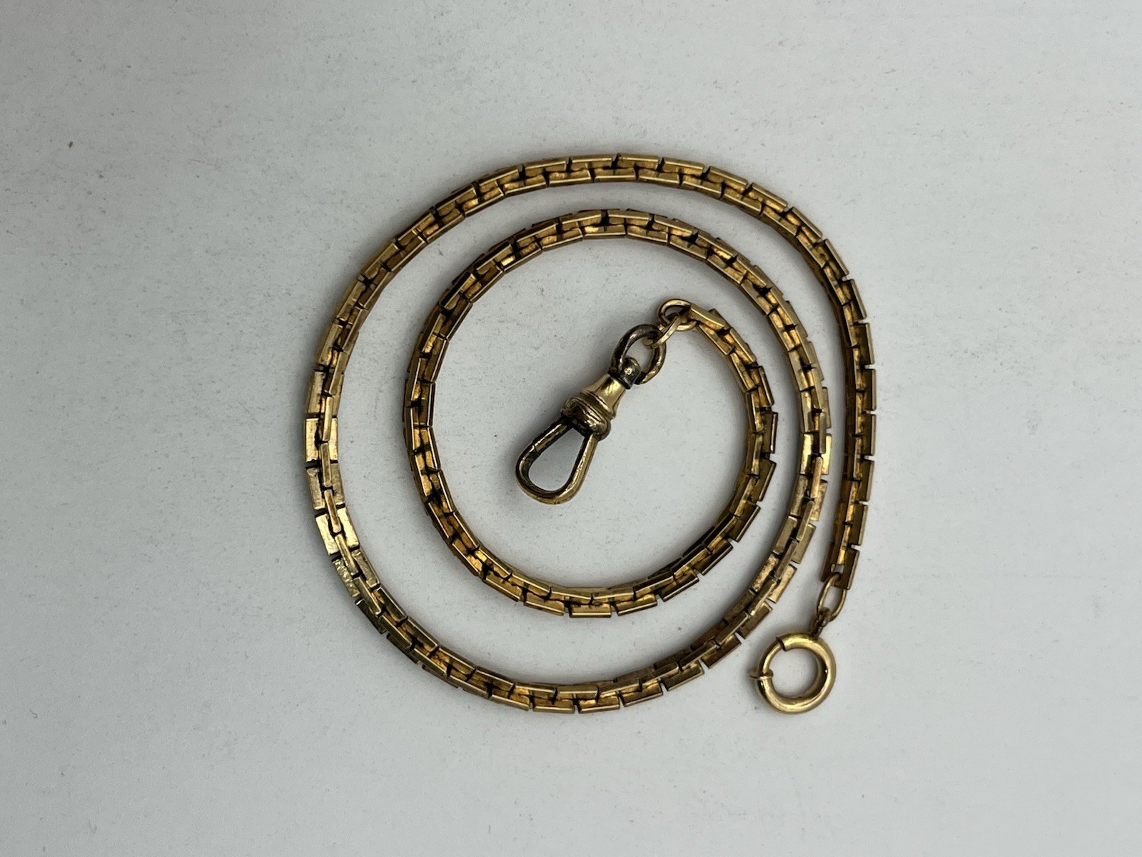 12k gold filled Boston rectangle link watch chain necklace Albert dog clip