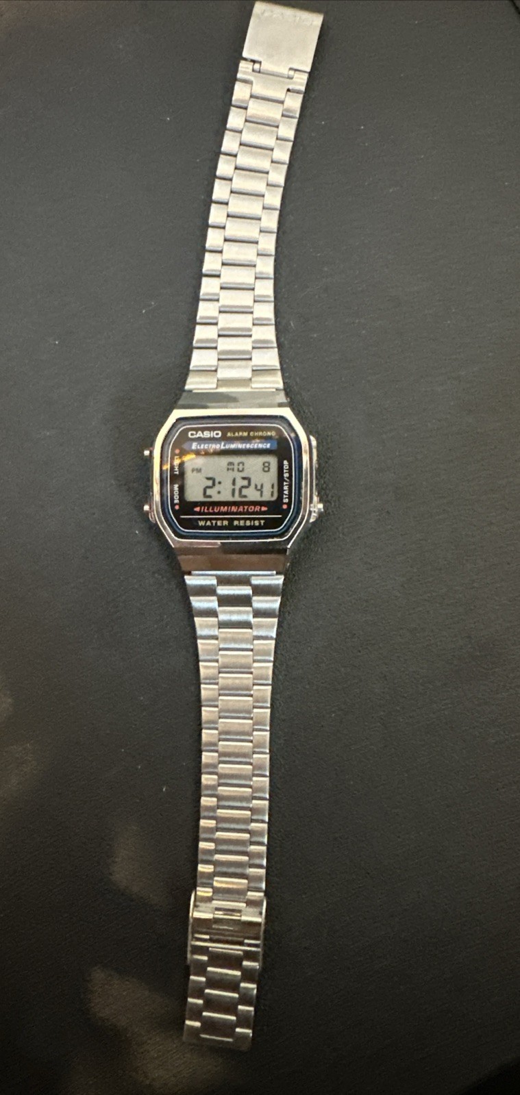 Casio A168WA-1 VTG Digital Watch – Silver Stainless Steel – EL Illuminator – A