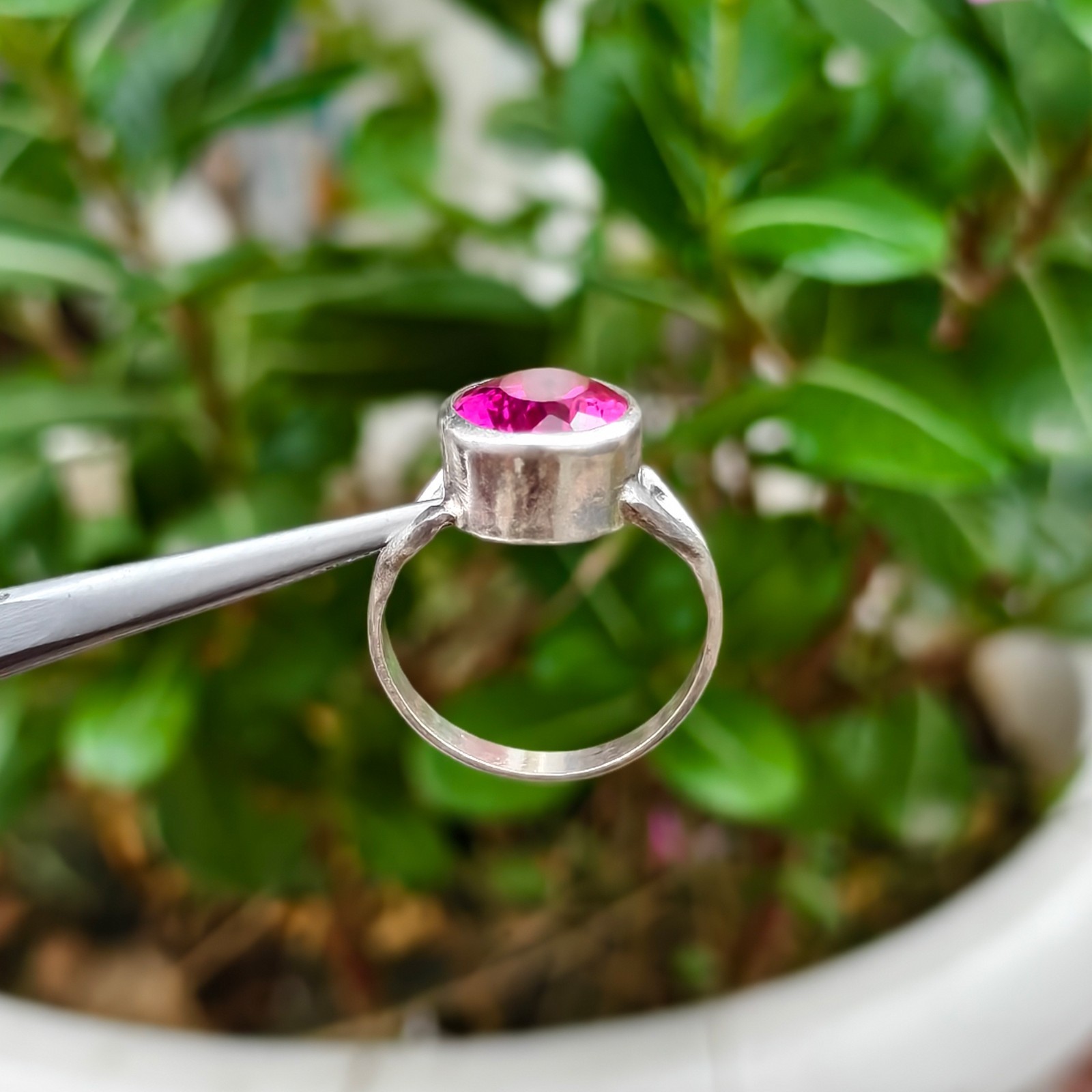 Certified 29.70 Ct Rhodolite Garnet Raspberry Pink Sterling Silver 925 Ring