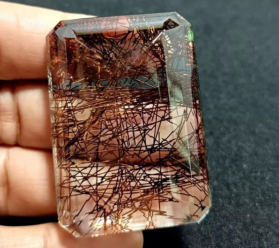 A++ EMERALD Cut Rutilated Quartz 208-210 Ct EGL Certified Natural Loose Gemstone