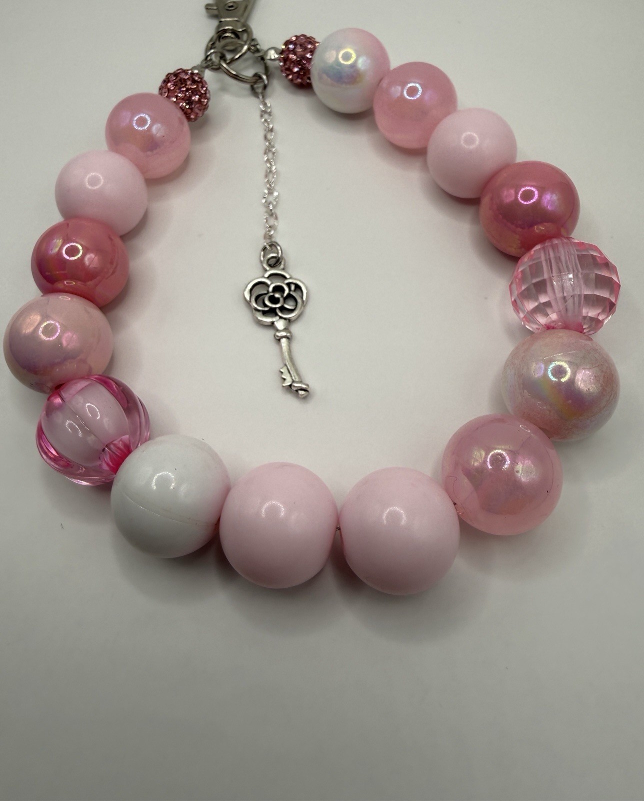 Pink Beaded phone Charm wristlet Love Theme Key Dangle Charm