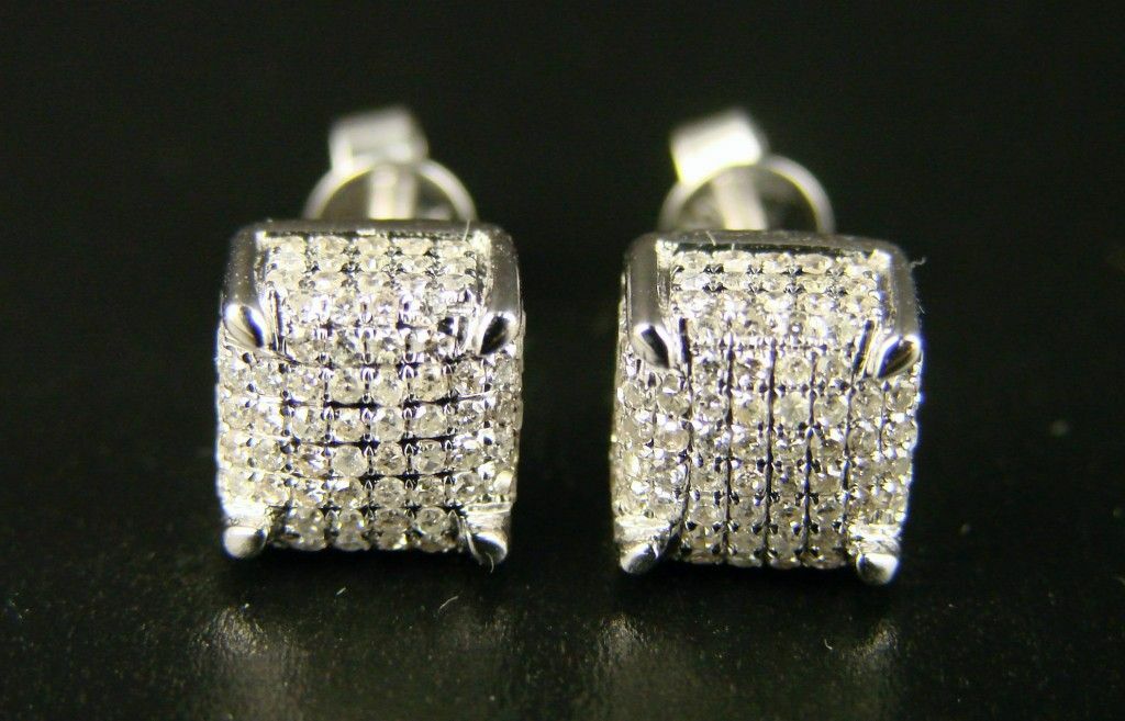 1ct Lab-Created Moissanite Ice Cube Cluster Hip Stud Earrings White Gold Plated