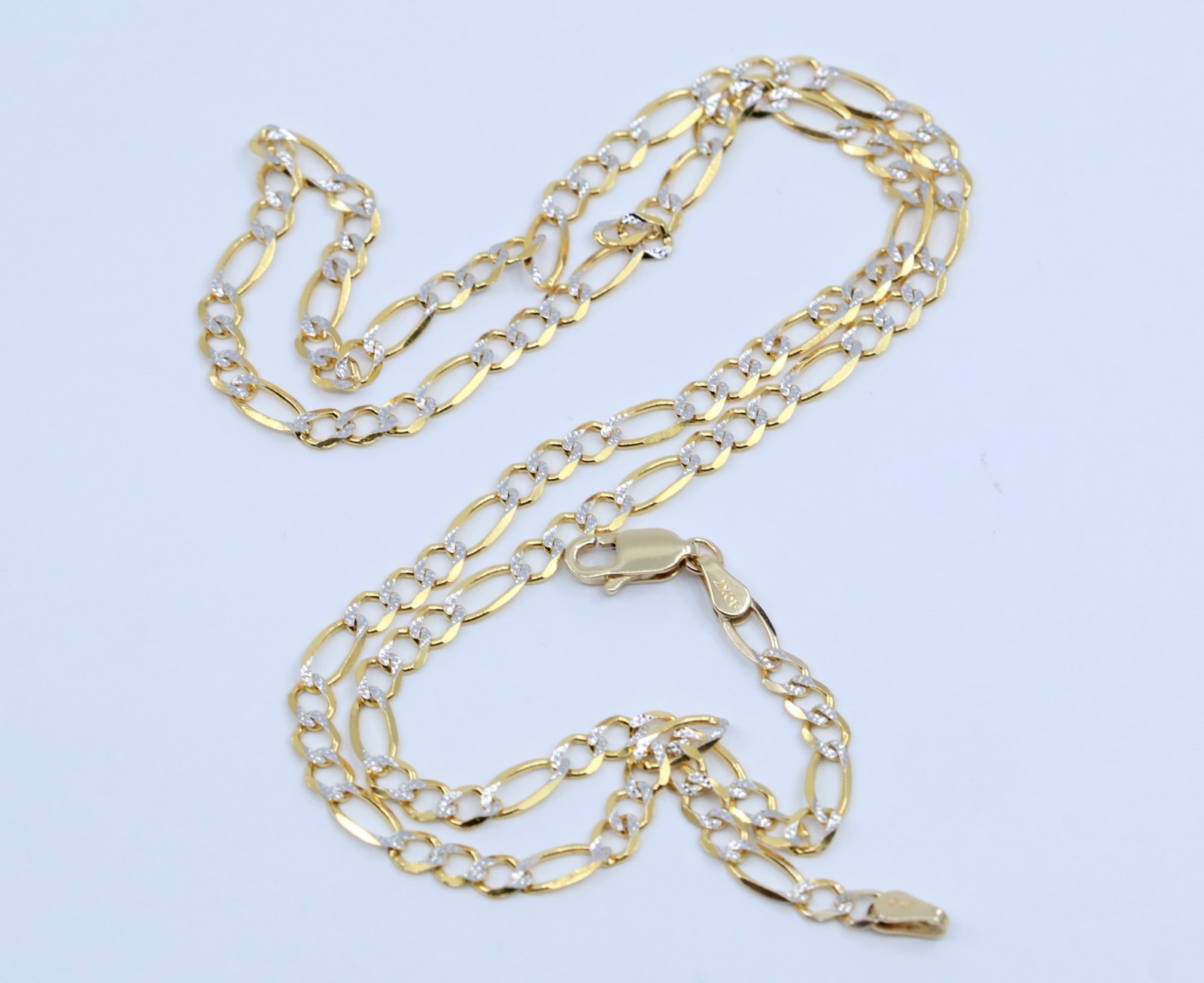 10K Two Tone Multi Color Gold Diamond Cut Figaro Link Chain Necklace – 20″ L
