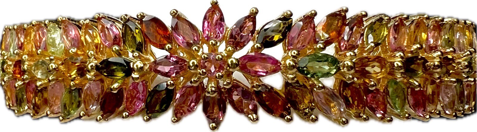 Multi-Tourmaline Bangle Bracelet in Yellow Gold Over Sterling Silver 6.50 In NEW
