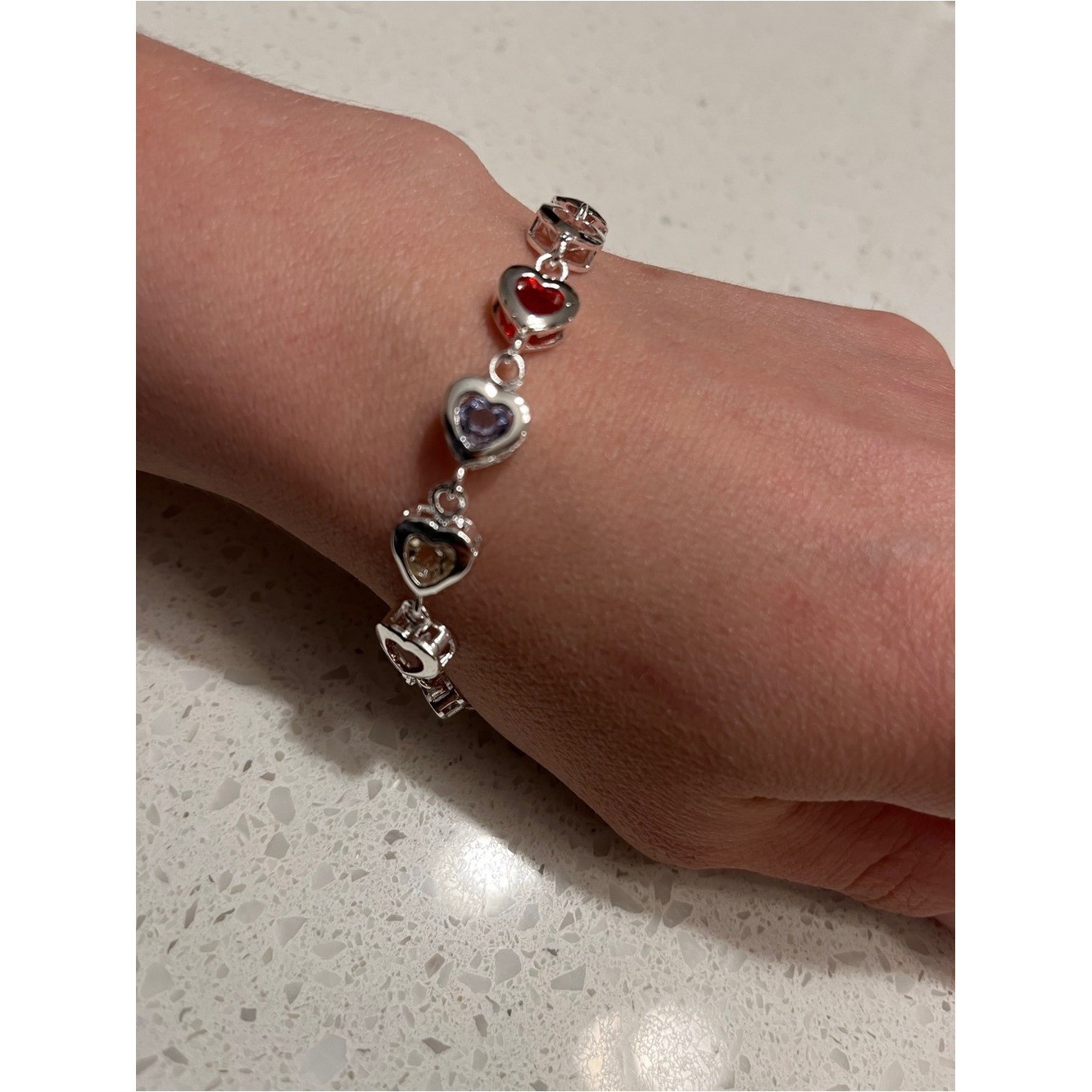 925 Sterling Silver Plated Elegant heart Charm Bracelets with Crystal Stones