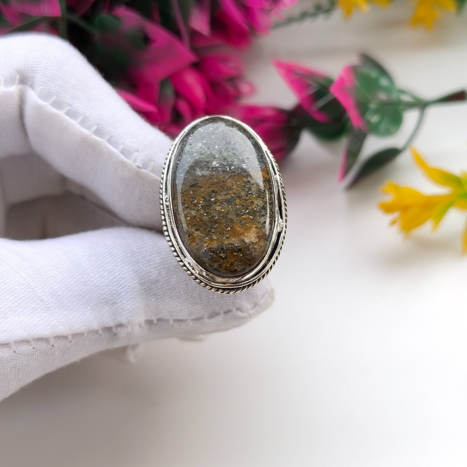 Stingray Coral Gemstone 925 Silver Handmade Statement Ring Jewelry