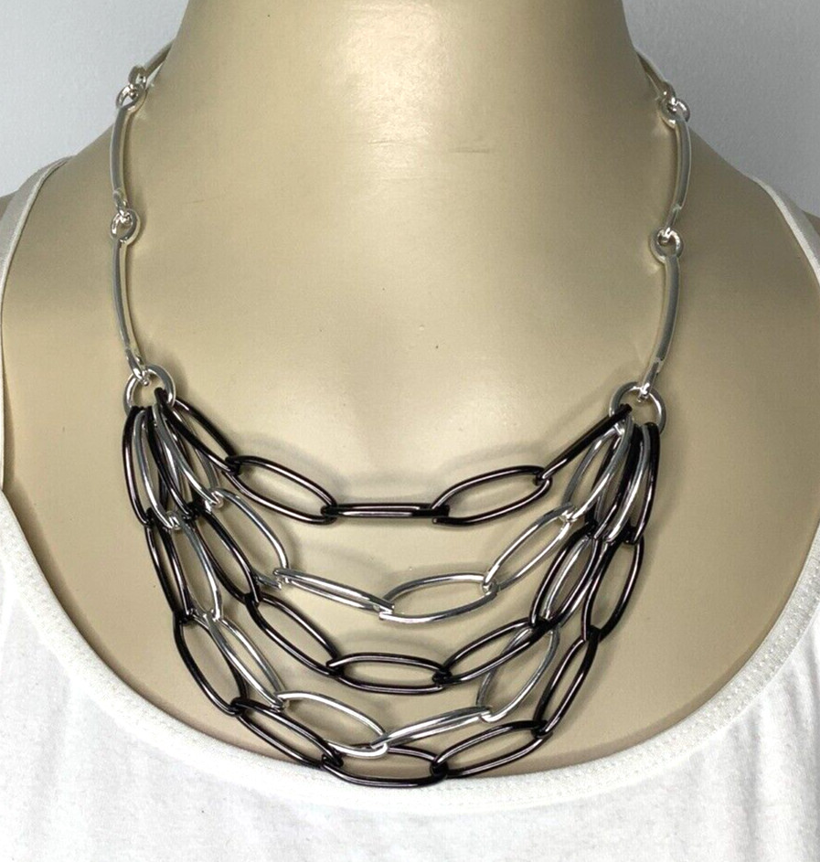 Premier Designs SIMPLICITY Oval Link Layered Silver Tone Necklace 931