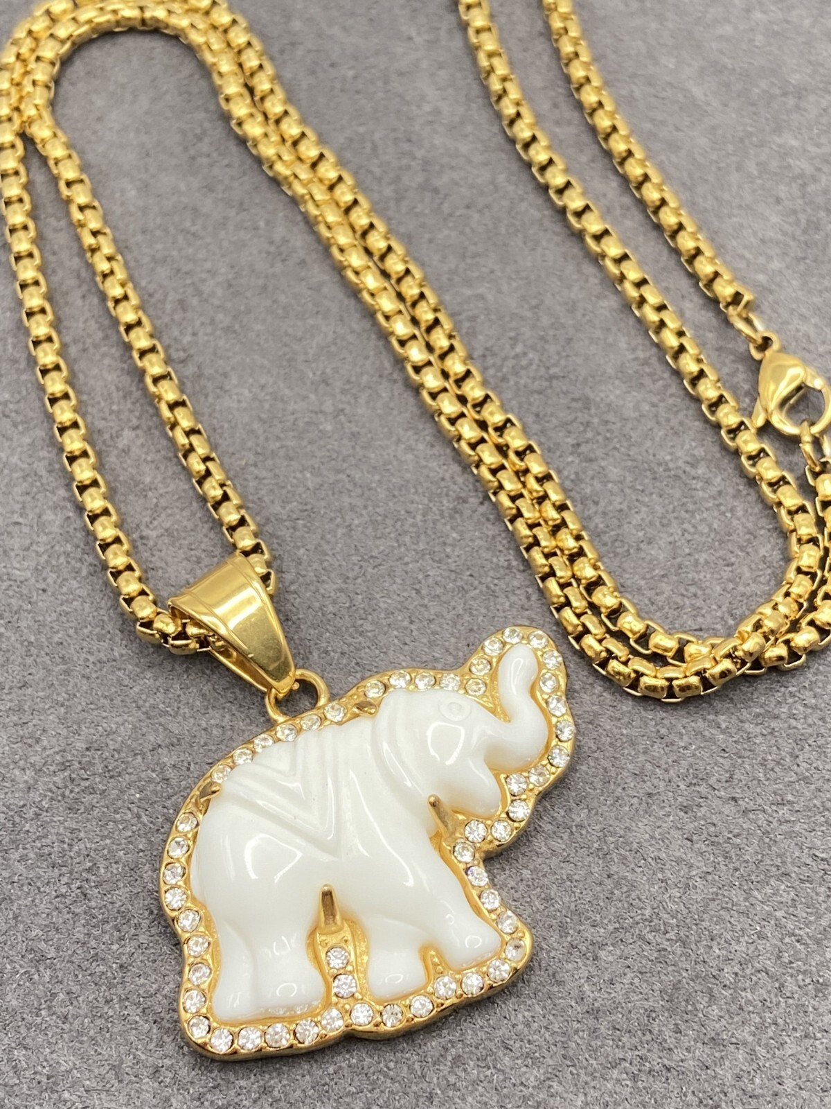 Elephant Pendant Necklace W/ 18K Gold Plated Crystal Charm Hip Hop Chain Jewelry