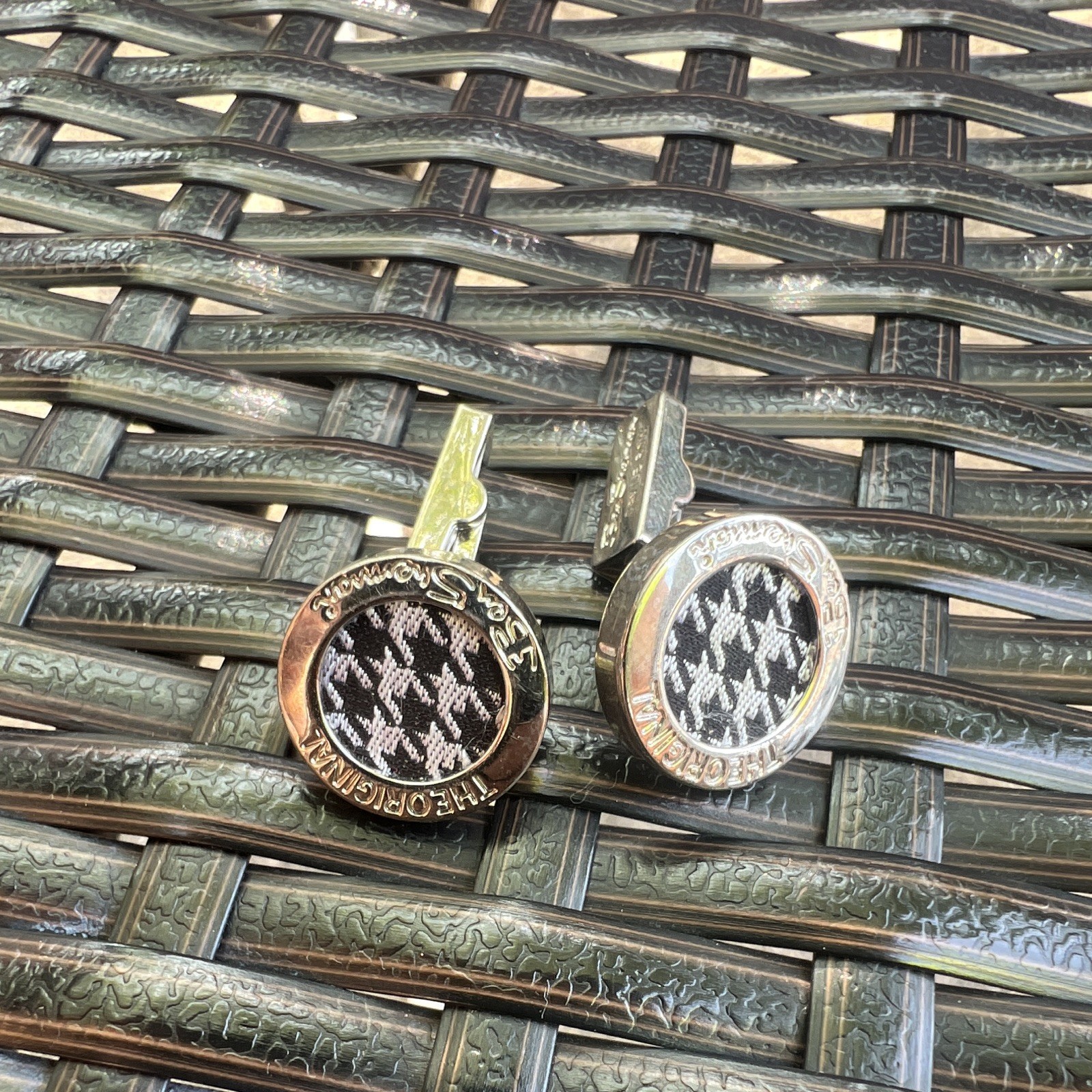 Men’s Silver Bullet Back Cufflinks Set, Round Logo & Bar Signed