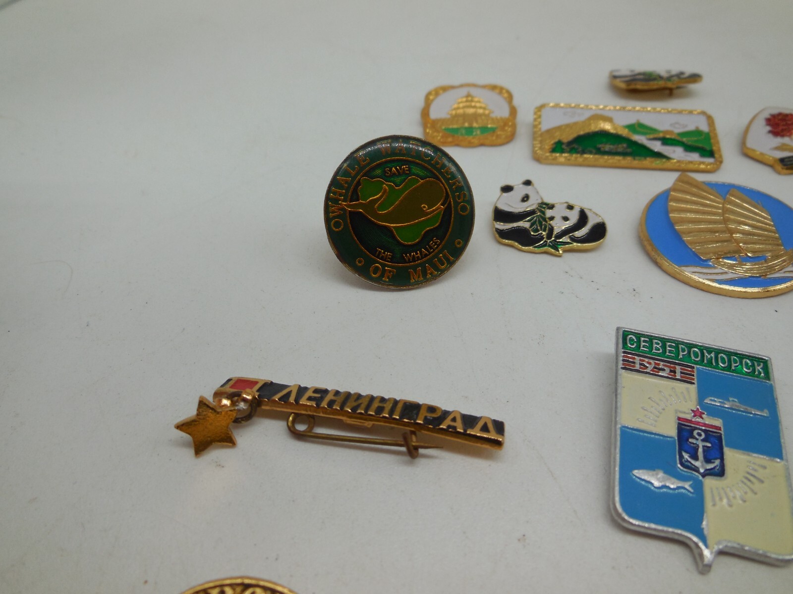 H12 Vtg Russian & Chinese Lapel Pins & Opera Mask Pendant lot Set Enamel