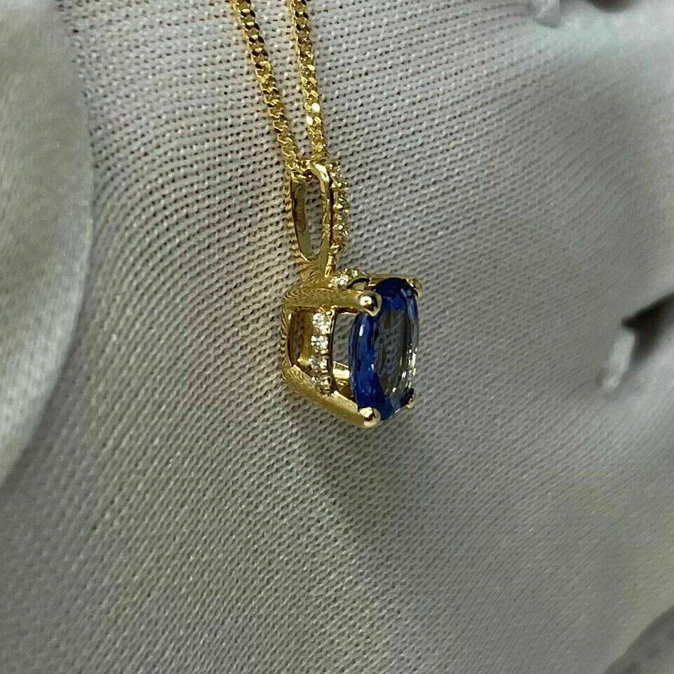 2Ct Oval Cut Blue Sapphire Solitaire Pendant 14K Yellow Gold Finish Free Chain