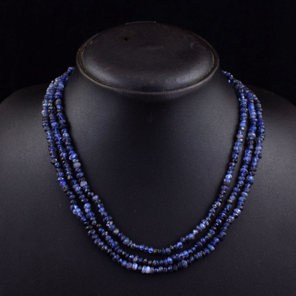 175 Cts Earth Mined 3 Strand Iolite Faceted Round Shape Beads Necklace SK 43E453