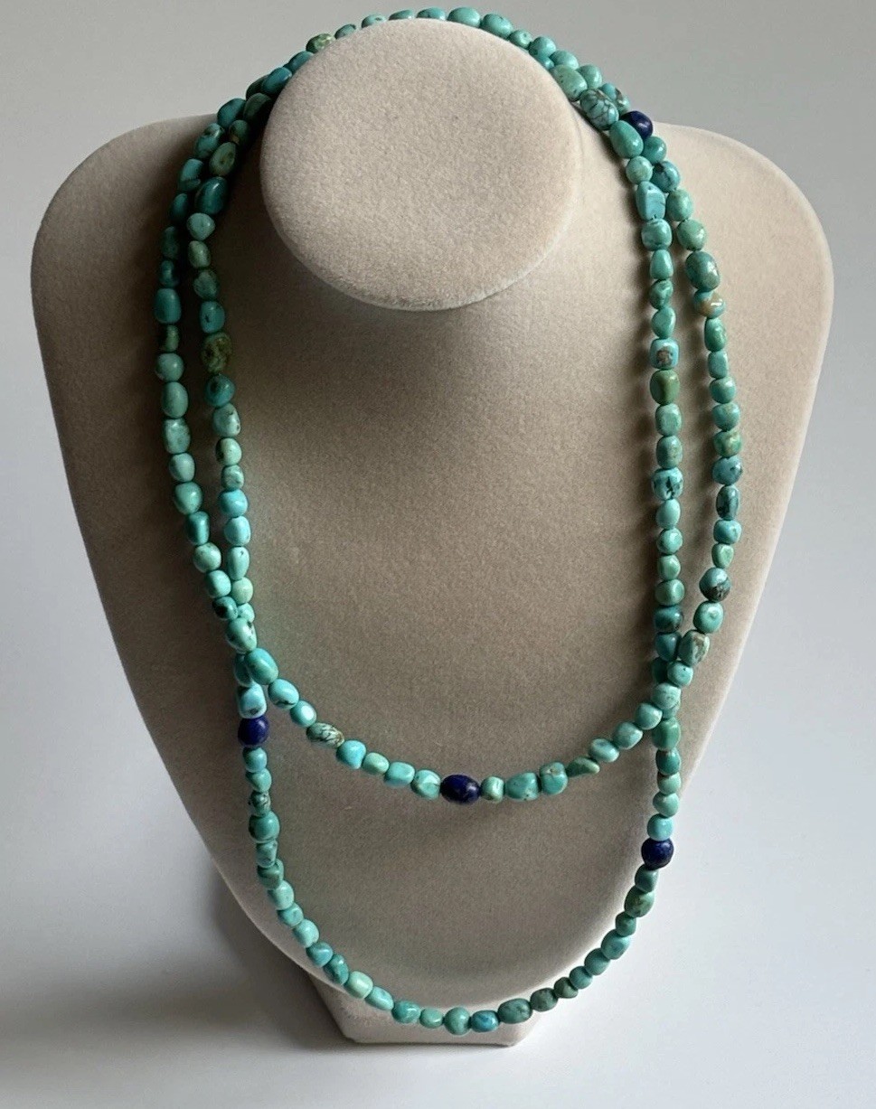 Jay King Turquoise & Lapis Beaded 34” Single Strand Necklace 925 Hook Closure
