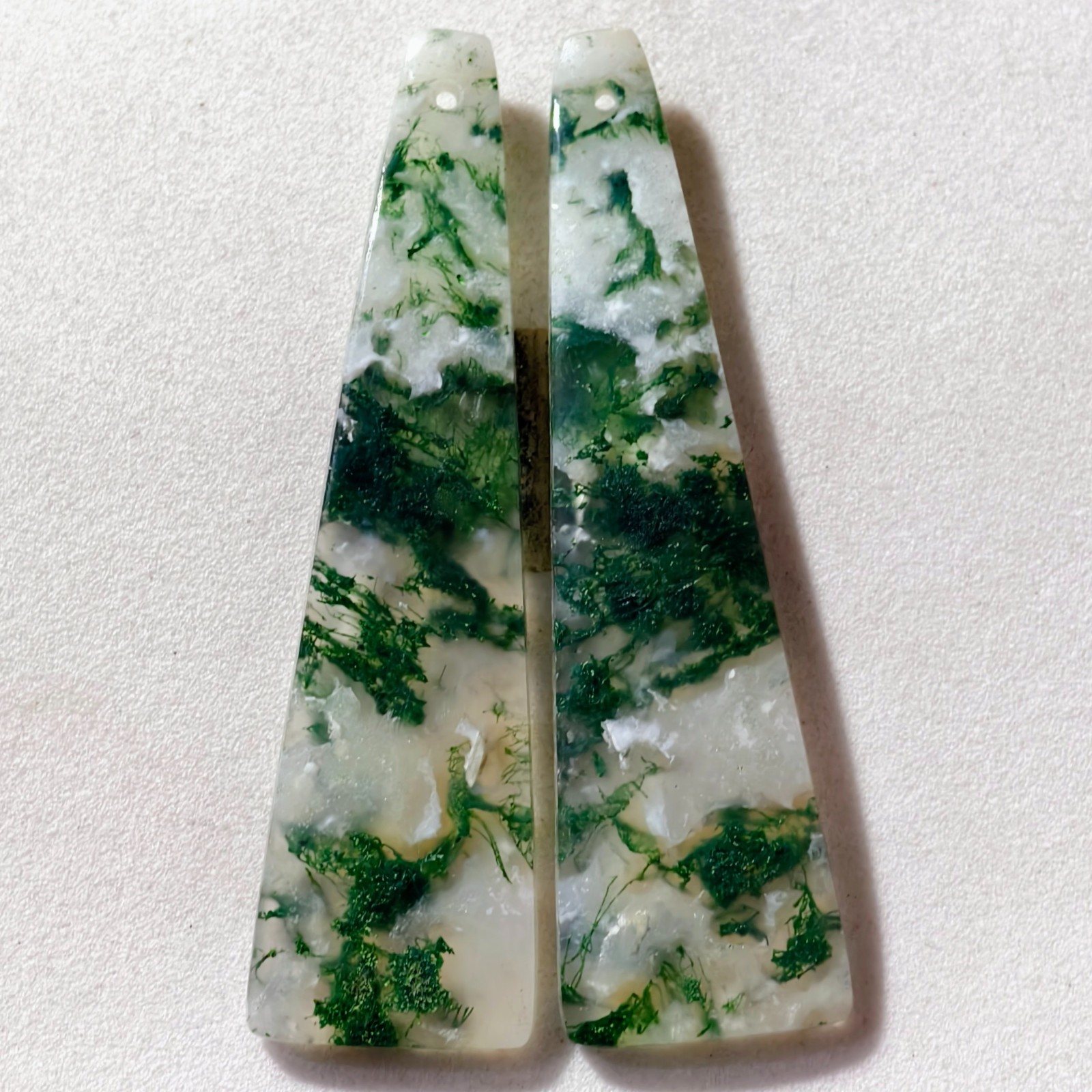 39 Cts Natural Moss Agate Drilled Match Pair Cabochon Gemstone 50.3 X 14.2 MM