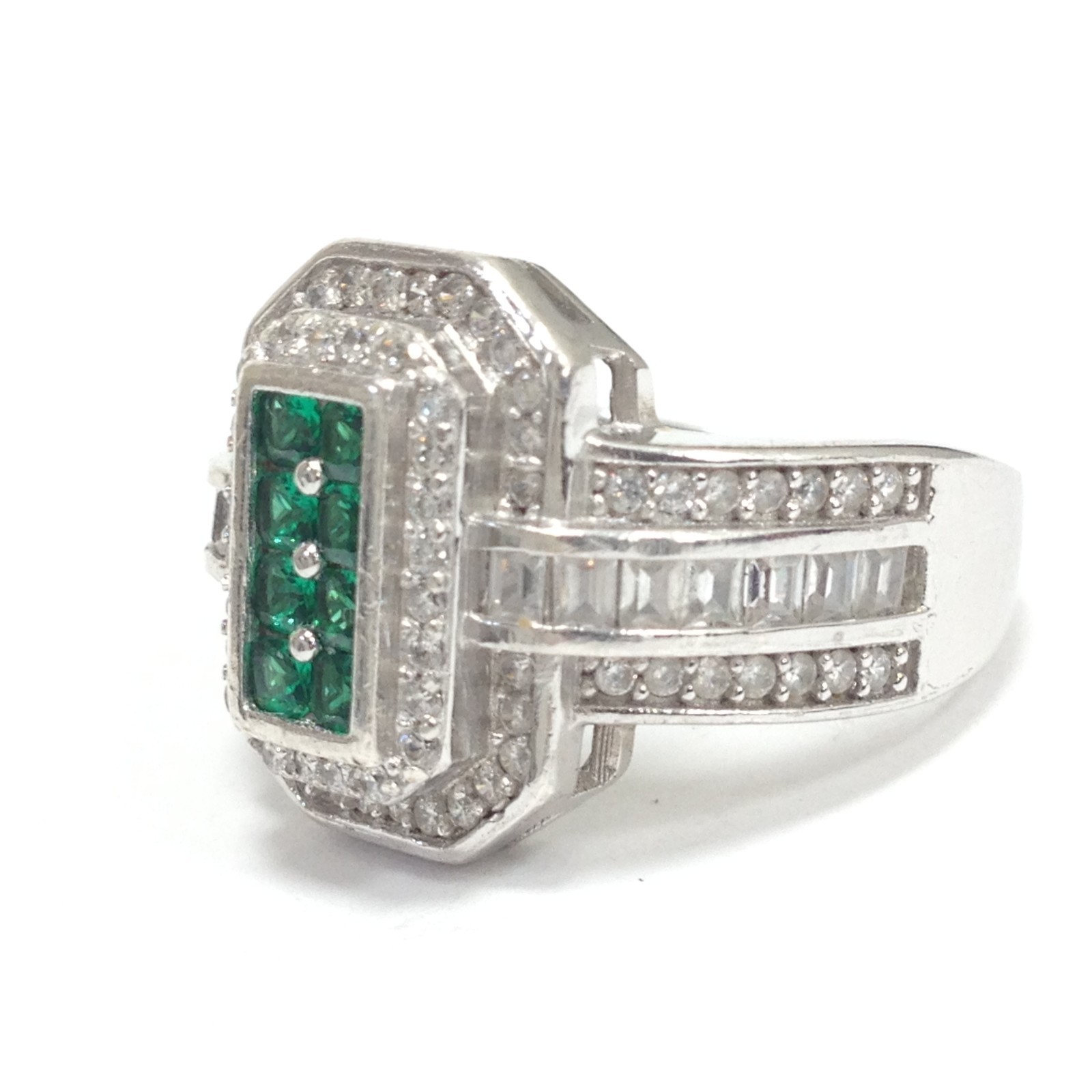 Fuzion Creations FZN Signed 925 Sterling Silver Green & Clear CZ Ring Size 7