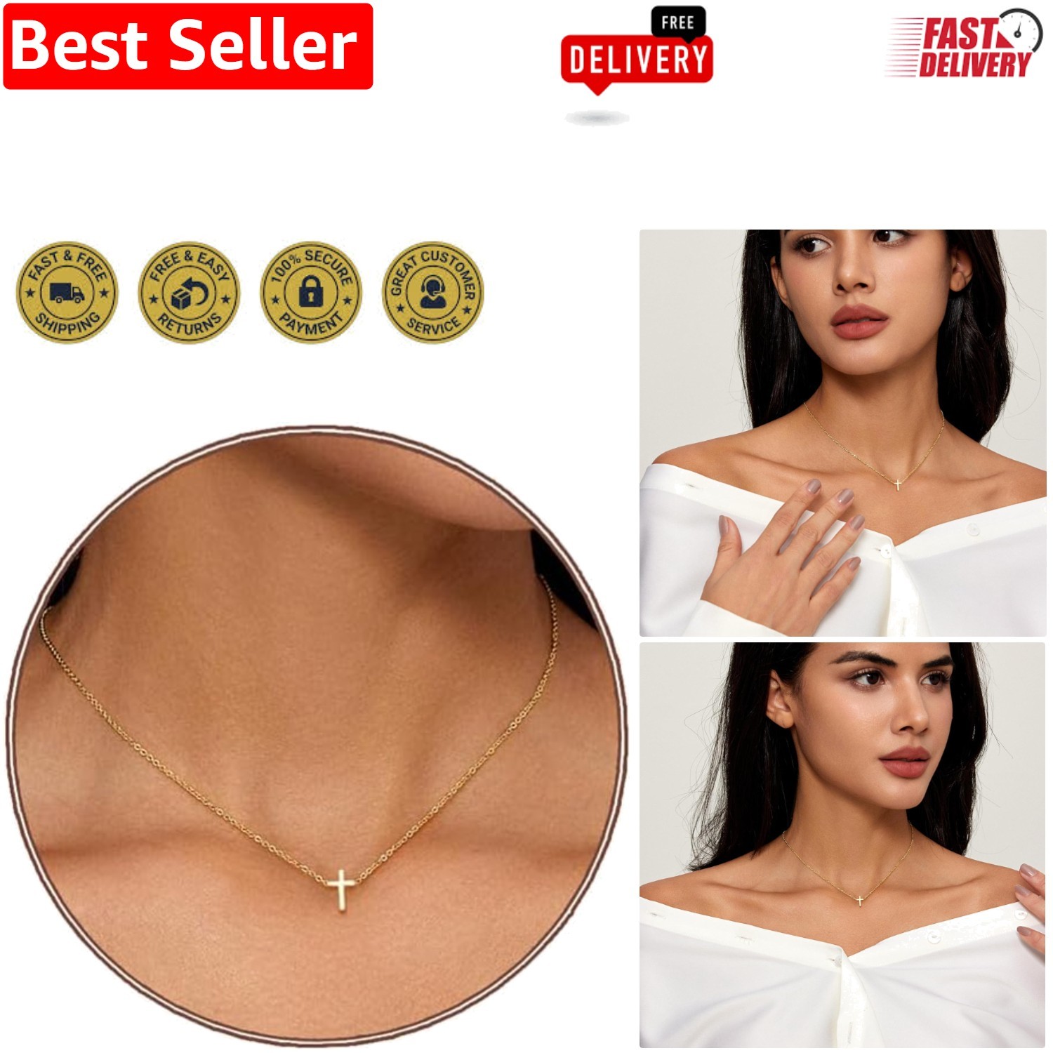 Adjustable Length Tiny Cross Necklace in Gold – Elegant Gift for Every Occasion