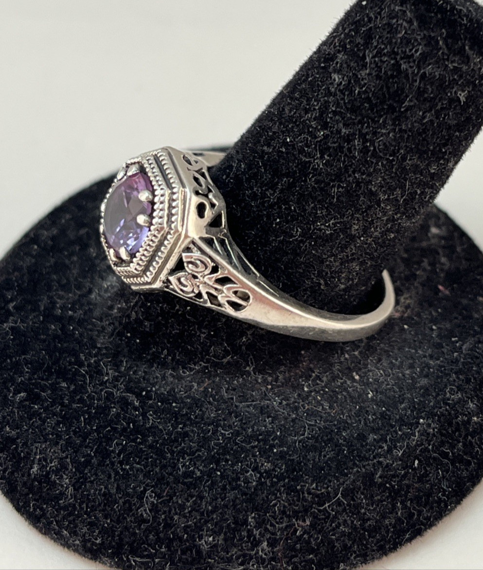 Vintage 925 Sterling Silver Light Purple Ring Size 8 Designer Signed