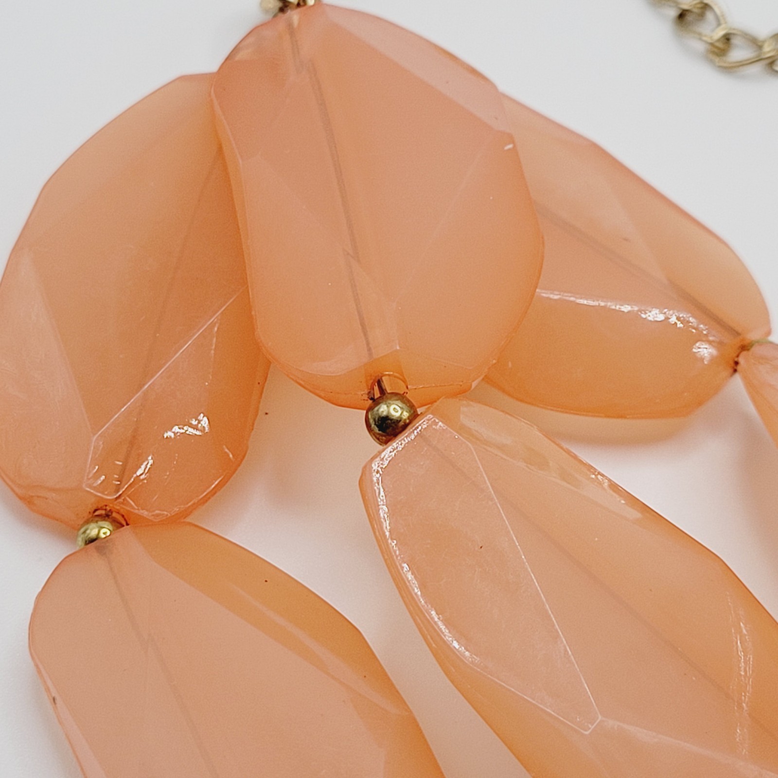 Glamourous Melon Peach Orange Shade Lucite Triple Strand Beaded Necklace 21 Inch