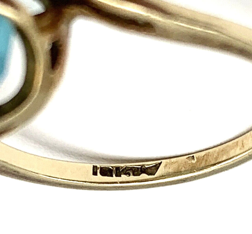 10K Yellow Gold Solitaire Blue Glass Cabochon Ring Size 6-1/2 & 3 Grams