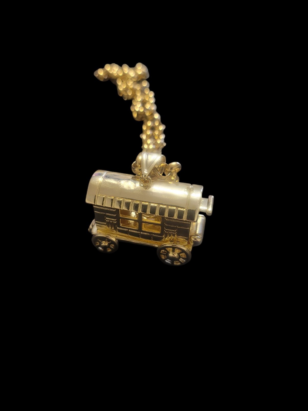 Gold Plated Belcher Chain And Gypsy Romany Vardo Pendant. Bling Roma Wagon