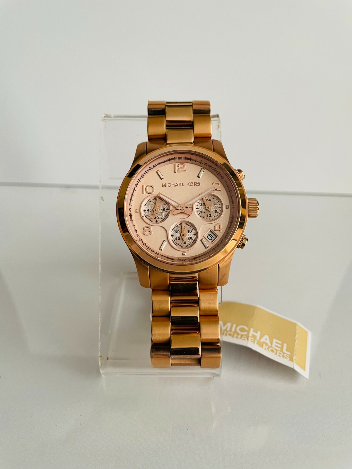 MICHAEL KORS MK5128 WOMEN’S RUNWAY CHRONO DATE ROSE GOLD-TONE WATCH