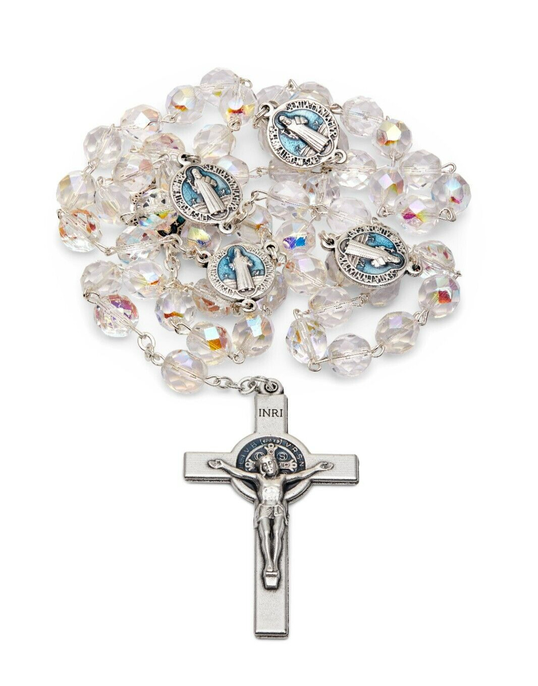 Saint St Benedict Crystal Rosary Beads Catholic Prayer Necklace from Vatican