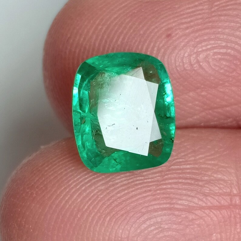 Certified Vivid Green Emerald Cushion Cut Earth Mined Loose Gemstone 1.84 Ct