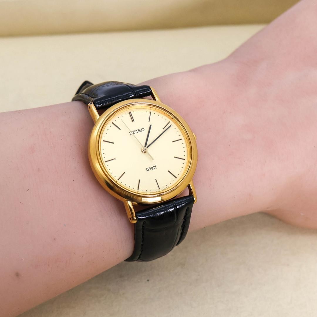 Working SEIKO SPIRIT wristwatch, gold, Kanto Railway engraving, rare item, 3416