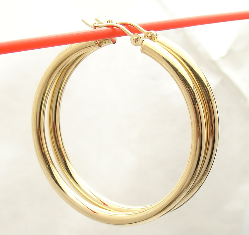 3mm X 40mm 1.5″ Plain Shiny Hoop Earrings REAL 14K Yellow Gold FREE SHIPPING