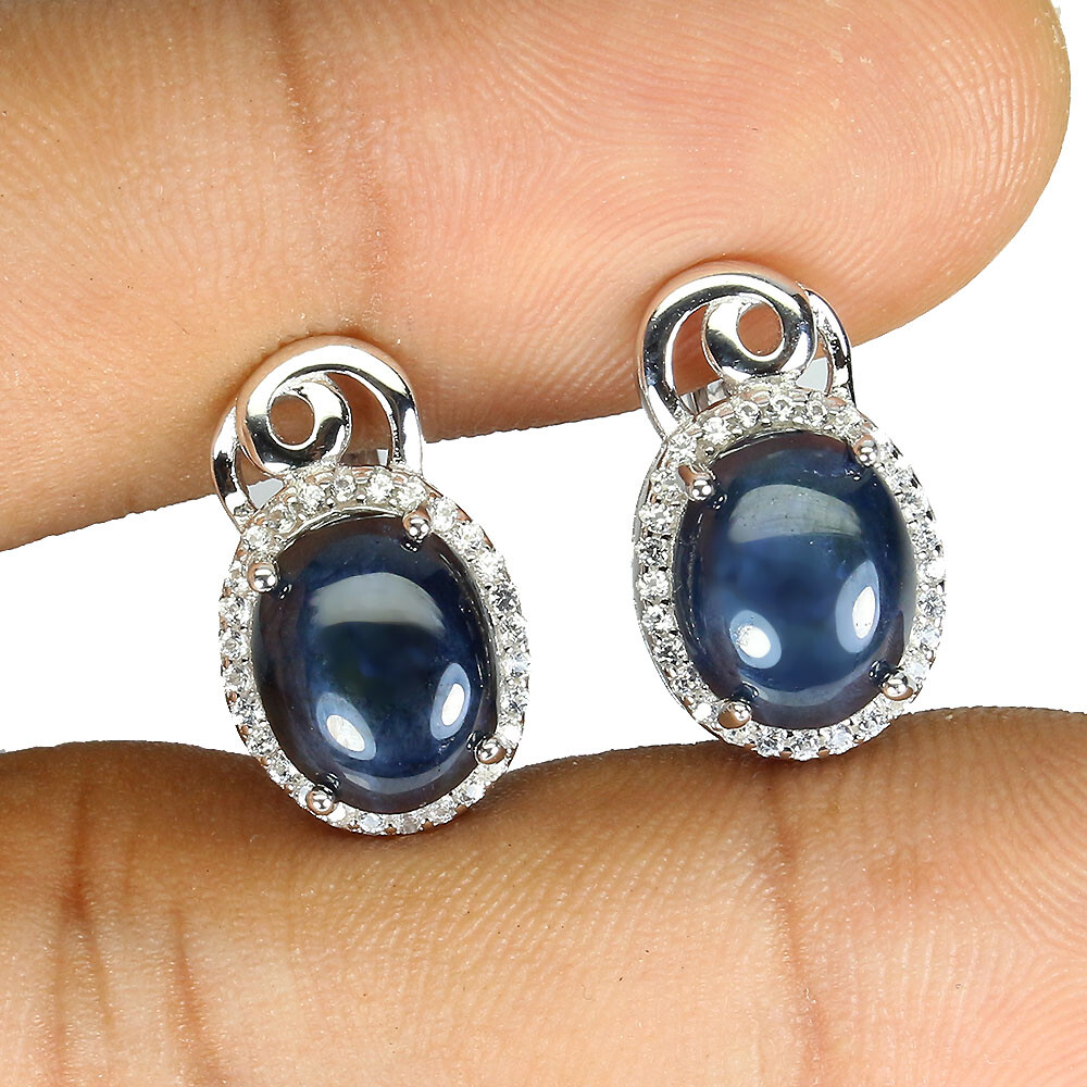 Diffused Oval Star Sapphire 10x8mm Simulated Cz 925 Sterling Silver Earrings