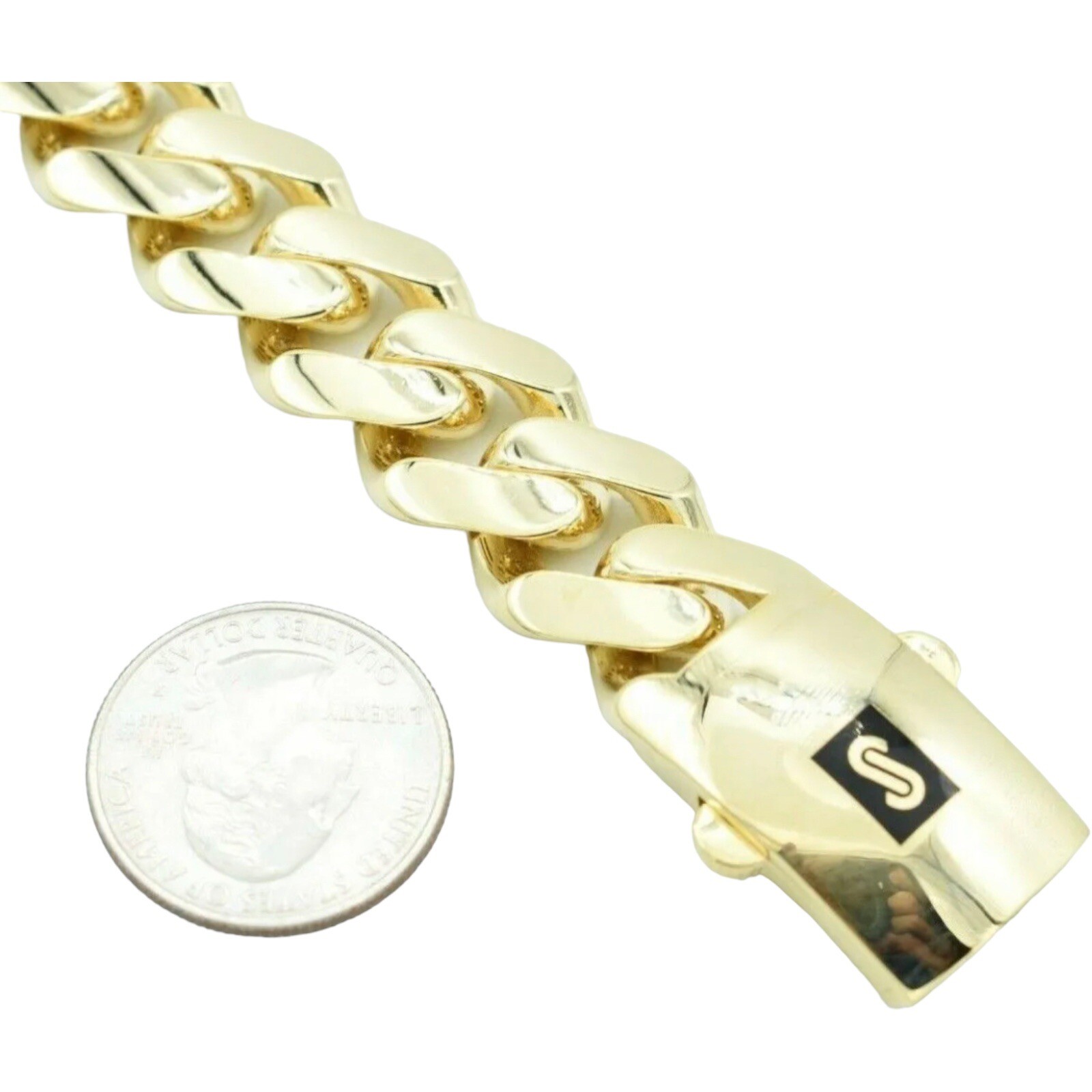 Real 10K Yellow Gold Cuban Royal Monaco Link Plain Bracelet 8″ Box Clasp 13mm