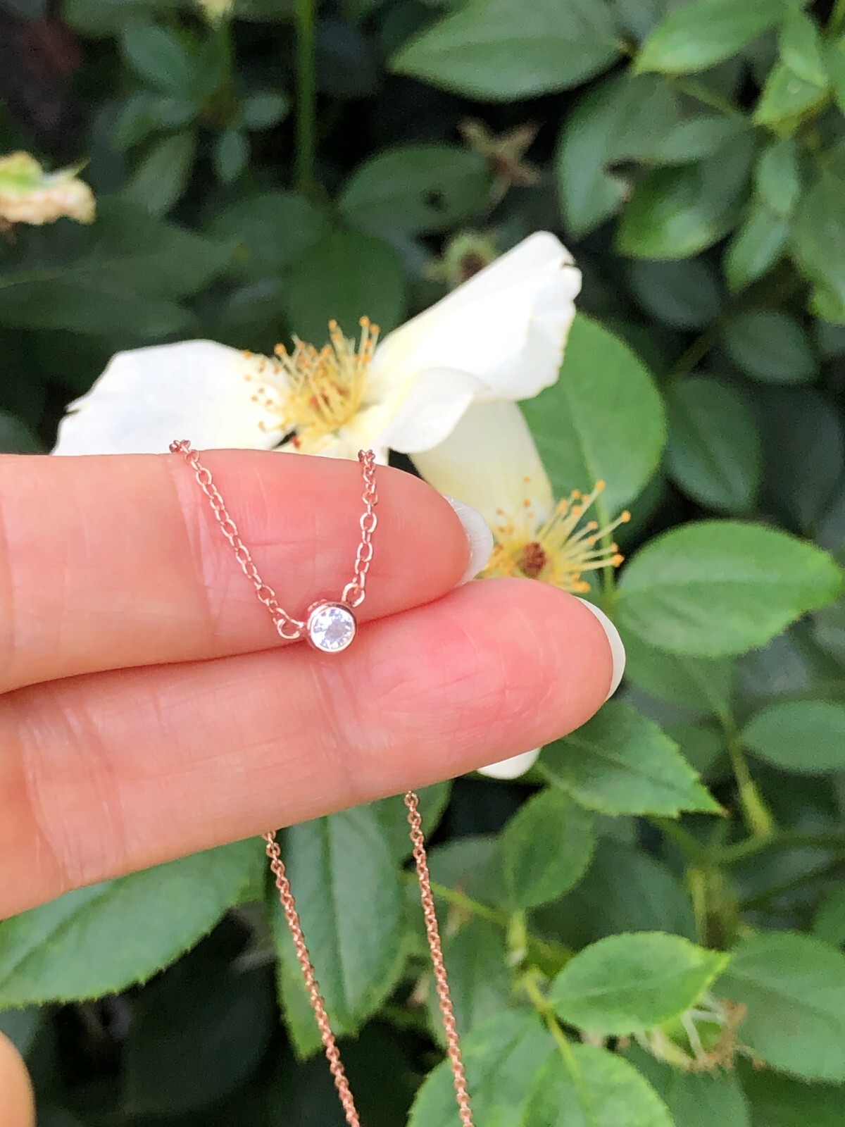 925 Sterling Silver CZ Round Bezel Solitaire Pendant Necklace Dainty 3mm 17.75″