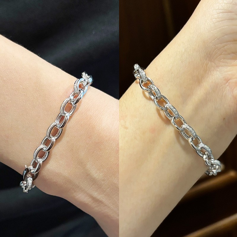 REAL VVS1 Moissanite Rolo Link Chain Bracelet – Men Women – 925 Sterling Silver
