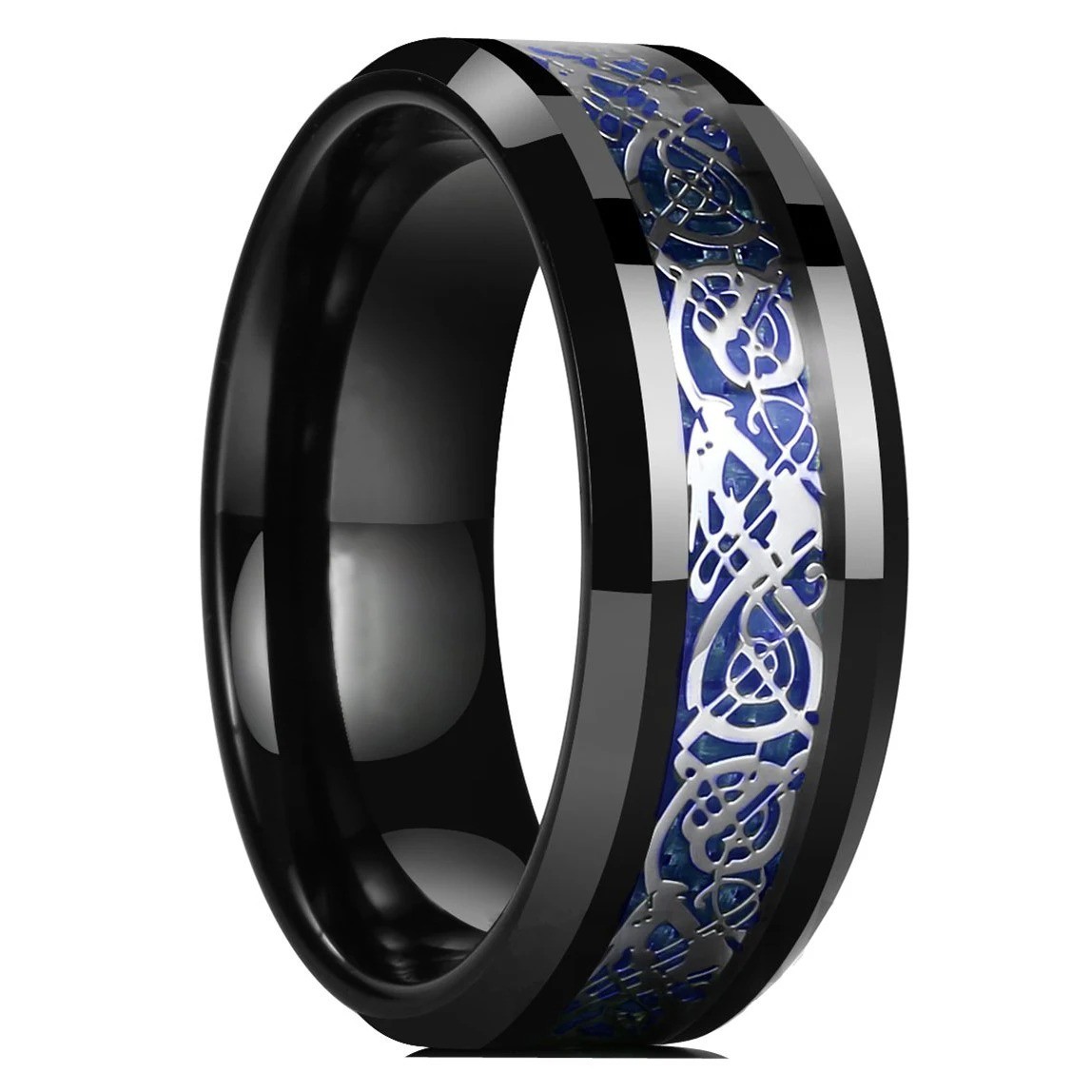 Men Women Gold Plated Blue Black Red Stainless Steel Celtic Dragon Band Ring 8mm