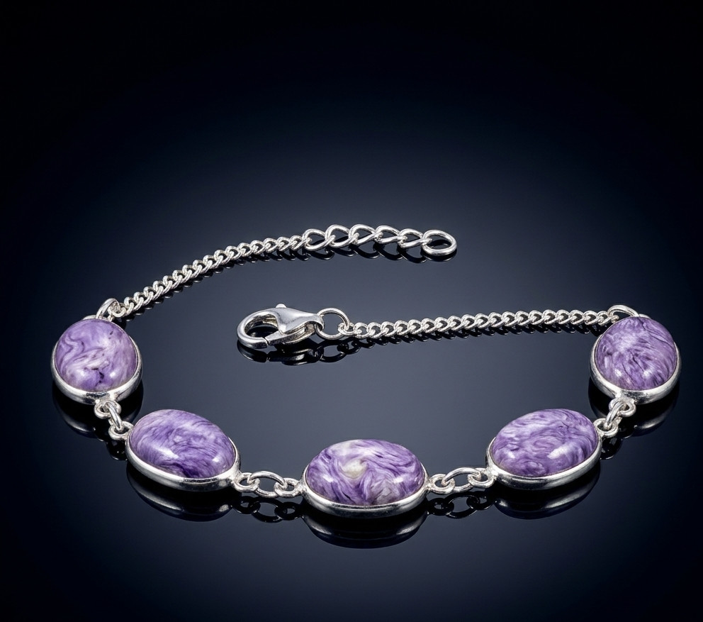 Natural Charoite Bracelet 925 Sterling Silver Gemstone Artisan Jewelry S-8.50″